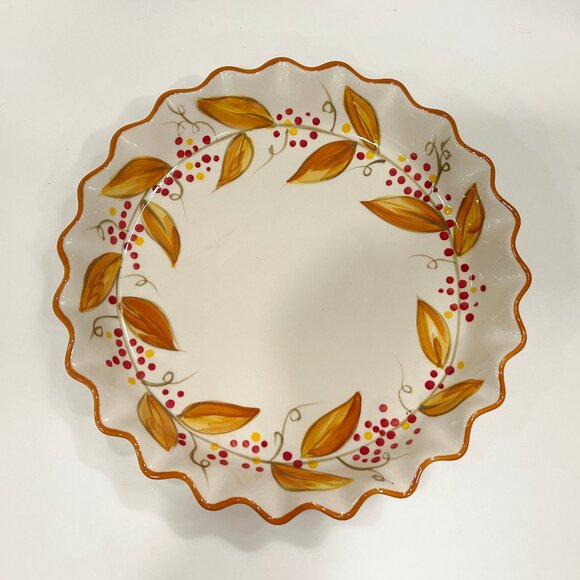 Mesa International Stoneware Quiche or Pie Dish - Orange Leaf Design - Picture 1 of 10